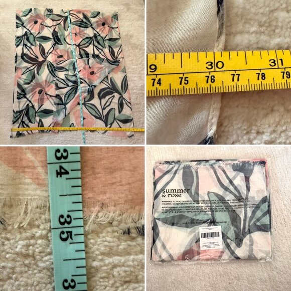Summer and Rose Lotus Liquid Rose Scarf Lightweight Floral 70inX30in Pink Green - Picture 4 of 6